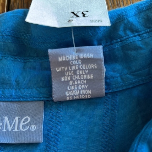 NWT Liz & Me button down blouse striped textured fabric Blue size 3X Long Sleeve - Picture 7 of 13